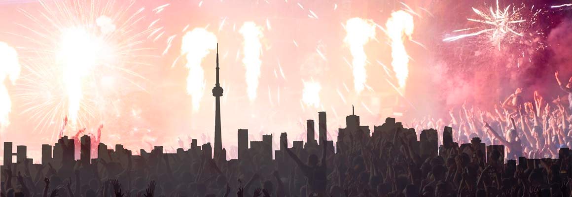 Toronto live concert crowd with city skyline
